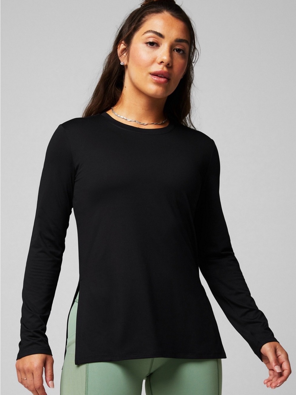 Fabletics Dry Flex Long Sleeve Black Women's Tunic - Classic Crewneck